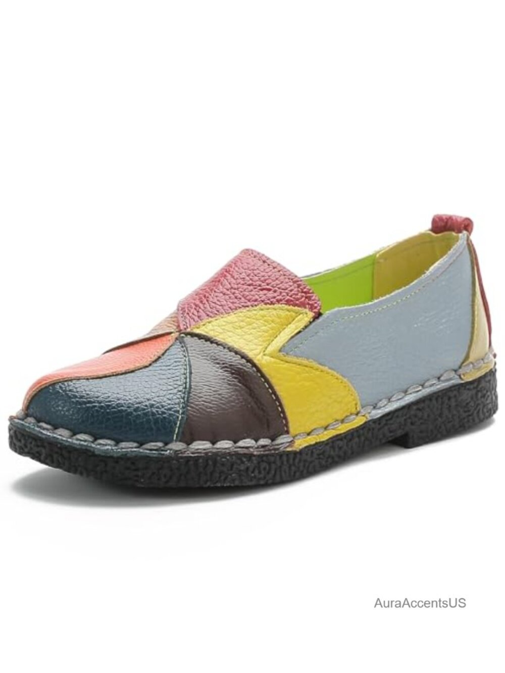 Women Leather Loafers Slip-On Casual Flat Shoes Hand Stitched